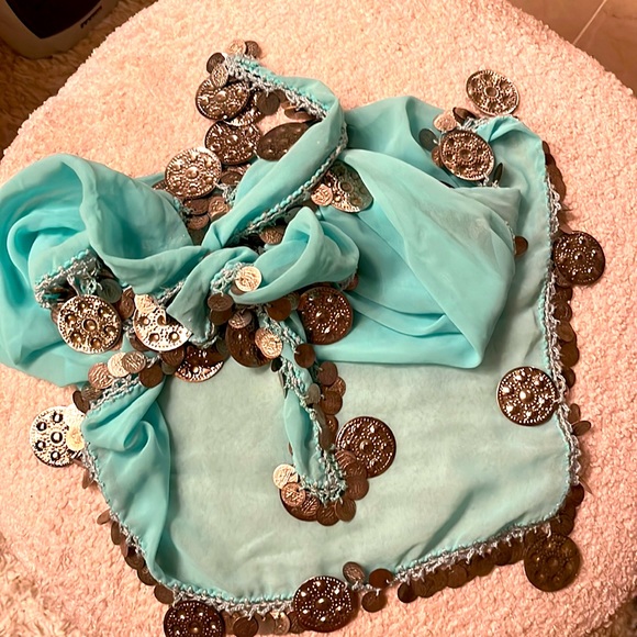 Gorgeous aqua coin bellydance wrap - Picture 1 of 4